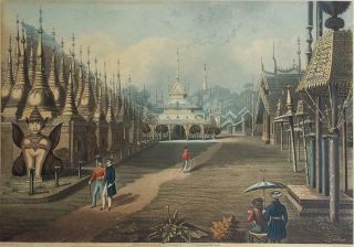 Terrace Of Dagon Pagoda Rangoon Burma - Rare Aquatint Engraving C1825