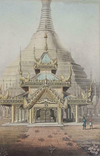 Gold Temple Dagon Pagoda Rangoon Burma - Rare Aquatint Engraving C1825
