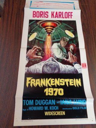 Frankenstein 1970 Italy Movie Poster Vf/nm Rare Boris Karloff Horror