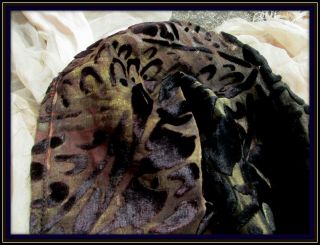Rare Art Deco Antique Lush Pure Silk Velvet Metal Lame Trim Pc Patina Wonderful