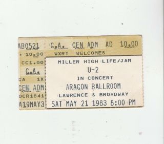 Rare Vintage U2 Aragon Ballroom Chicago May 21 1983 Concert Ticket Stub