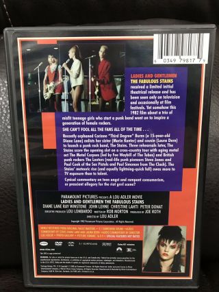 Ladies And Gentlemen The Fabulous Stains Diane Lane,  Punk Rock DVD Rare,  OOP VG 2