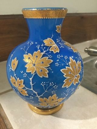 Moser Glass Rare Cased Cobalt Gold Vase 2