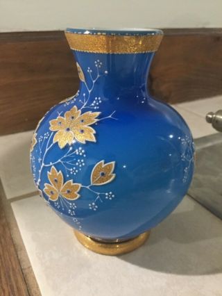 Moser Glass Rare Cased Cobalt Gold Vase 3