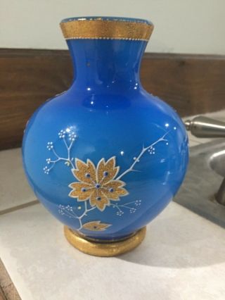 Moser Glass Rare Cased Cobalt Gold Vase 4