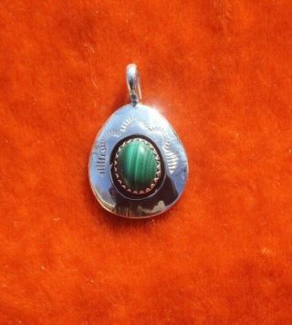 Navajo Malachite Shadow Box Sterling Silver Size 1 Inch By Ted Goodluck Rare