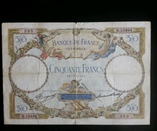 France Very Old Banknote 50 Francs Year 1933 Rare And Difficult Circ.