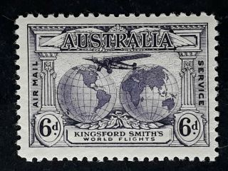 Rare 1931 - Australia 6d Dull Violet Kingsford Smith Flight Stamp Muh Var Reentry
