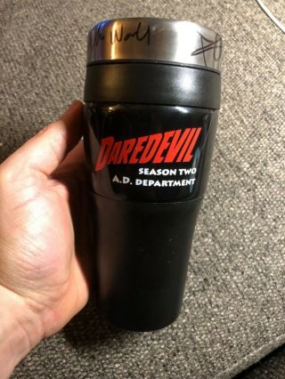 Rare Signed Daredevil Coffee Carry Cup By Charlie Cox And Deborah Ann Woll