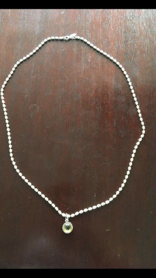 Rare Pandora Silver Necklace With Pale Green Pendant