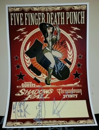 Five Finger Death Punch Rare 2010 Signed Rp Tour Poster Shadows Fall 2 Cents