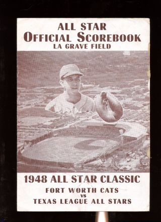 Rare 1948 Texas League All Stars Vs Fort Worth Cats Baseball Program