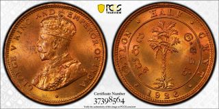1926 Ceylon 1/2 Cent Pcgs Sp65 Red - Extremely Rare Kings Norton Proof