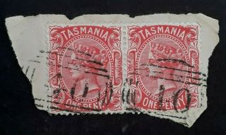 Rare Undated Tasmania Australia Pair 1d Scrlet S/f Stamp No.  Cds 40 Hadspen