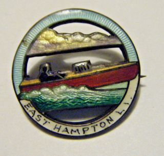 Rare Vtg 1930s Sterling Guilloche Enamel Speedboat Pin East Hampton Li 7//8 "