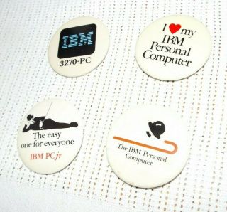 Four Vintage And Rare Ibm Pc Buttons/pin Backs Chaplin/ibm 3270 - Pc Etc.  Look