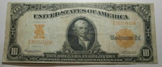 Rare 1907 $10 Gold Certificate Large Note Us Currency - - - - - - - F/vf