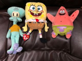 Rare Ty Squidward Tentacles Spongebob Squarepants Patrick Star Beanie Baby