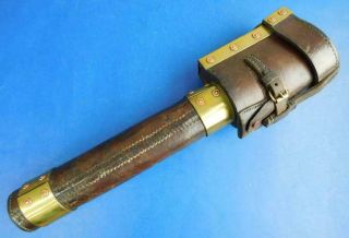Rare Australian Army Ww1 Stiff Leather & Brass Canister Instrument Case