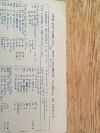 CHARTERHALL Racing Official Results And Provisional 4th Oct 59 Extremely Rare 3