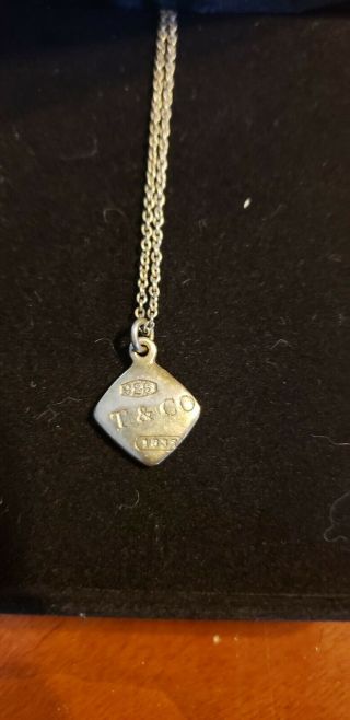 Tiffany Co Silver 1837 Square Charm Pendant Necklace Chain Rare