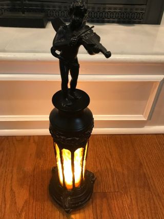Vintage Rare Art Deco Desk Lamp With Amber Stained Glass,  Koi Fish,  And Cherub