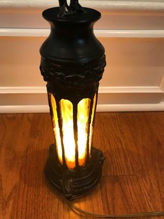 Vintage Rare Art Deco Desk Lamp With Amber Stained Glass,  Koi Fish,  and Cherub 2