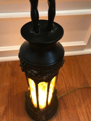 Vintage Rare Art Deco Desk Lamp With Amber Stained Glass,  Koi Fish,  and Cherub 7