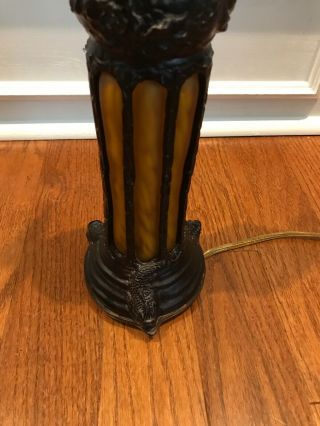 Vintage Rare Art Deco Desk Lamp With Amber Stained Glass,  Koi Fish,  and Cherub 8