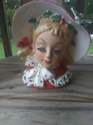 Rare Vintage Christmas Lady Head Vase