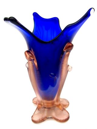 X Rare 1950s Very Large Murano Sommerso Art Glass Freeform Vase Iridescent 2kg