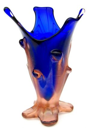 X Rare 1950s Very Large Murano Sommerso Art Glass Freeform Vase Iridescent 2kg 3