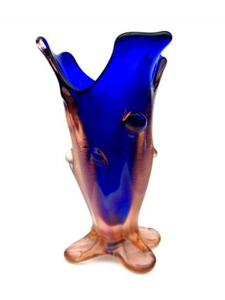 X Rare 1950s Very Large Murano Sommerso Art Glass Freeform Vase Iridescent 2kg 6