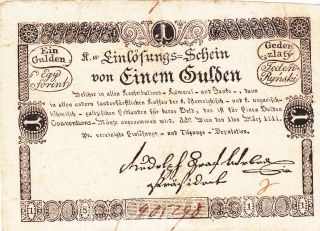 1 Gulden Fine Banknote Austrian Empire 1811 EinlÖsungs - Schein Rare