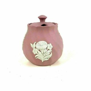 Rare Wedgwood Small Pink Jasperware Floral Mustard Pot