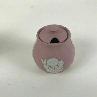 Rare Wedgwood Small Pink Jasperware Floral Mustard Pot 3