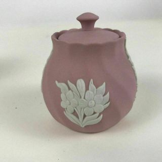 Rare Wedgwood Small Pink Jasperware Floral Mustard Pot 4