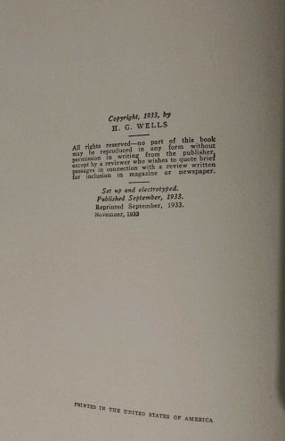 H.  G.  WELLS Shape of Things to Come.  FIRST EDITION,  3rd printing 1933 RARE 4