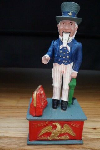 Rare Vintage Cast Iron Uncle Sam Mechanical Coin Bank Great Price