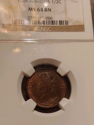 1864 Nova Scotia Half Cent NGC MS 64 BN Wow Rare Rare Rare 2