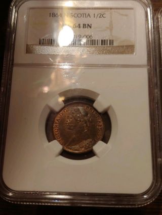 1864 Nova Scotia Half Cent NGC MS 64 BN Wow Rare Rare Rare 5