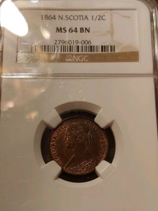 1864 Nova Scotia Half Cent NGC MS 64 BN Wow Rare Rare Rare 8