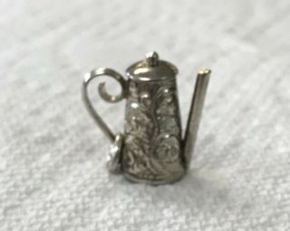 Rare Antique 1891 - 1913 English Sterling Silver Ornate Coffee Pot Charm