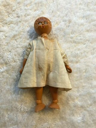 Rare Wooden 4 Inch Doll - Jointed Head & Neck,  Arms & Legs Held Together W/ Bands