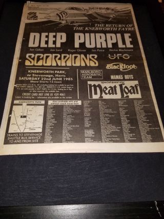 Knebworth Deep Purple,  Scorpions,  Ufo Rare Uk Promo Poster Ad Framed