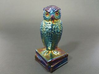 Robert Hansen Signed Owl Figurine,  Cobalt Blue Degenhart,  Rare Carnival Glass