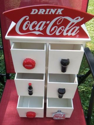 Rare Coca - Cola Wooden 6 - 4 " Drawers Trinket Cabinet L@@k