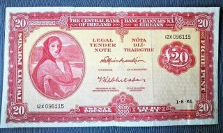 ⚜️best Price For Such Grade⚜️ Ireland 20 Pounds 1961 P - 67a Lady Lavery Rare⚜️