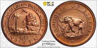 1977 Liberia Cent Pcgs Sp67 Red - Extremely Rare Kings Norton Proof