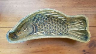 Lovely Rare Antique Fish Mold,  Stands On Three Legs - Stoneware 1800 ' s? 2